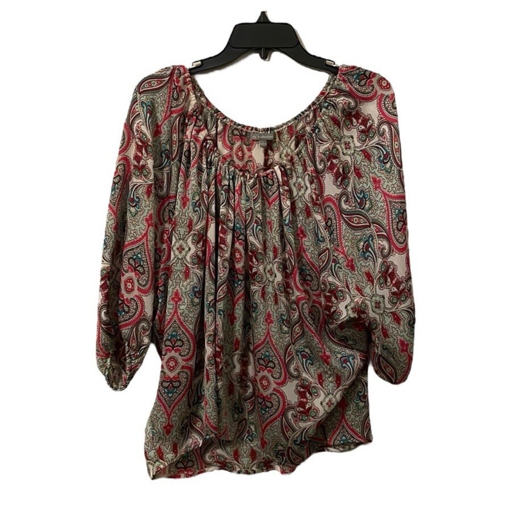 NY Collection Women's Multicolor Design Print Flowy 3/4 Cuffed Sleeve Size L‎